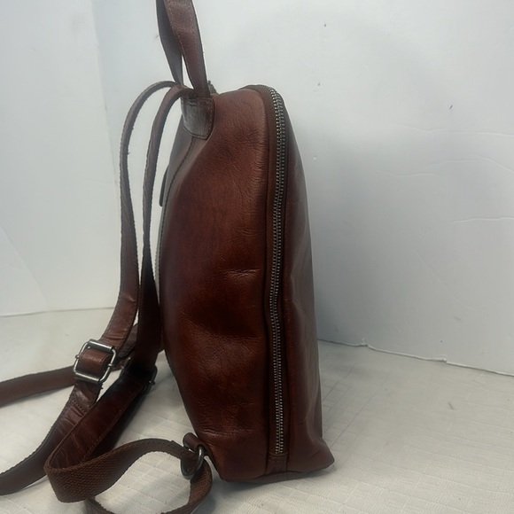 Wild West Los Angeles Cognac Brown Leather Backpack Plaid Interior Card Slots - Picture 6 of 10